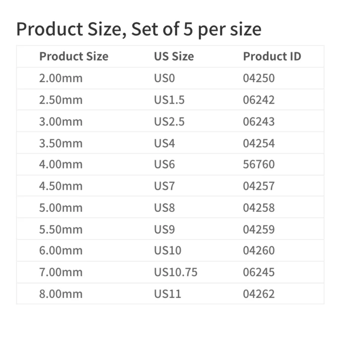 Koshitsu - Double Pointed needle set - 8 inch - 11 needle sizes